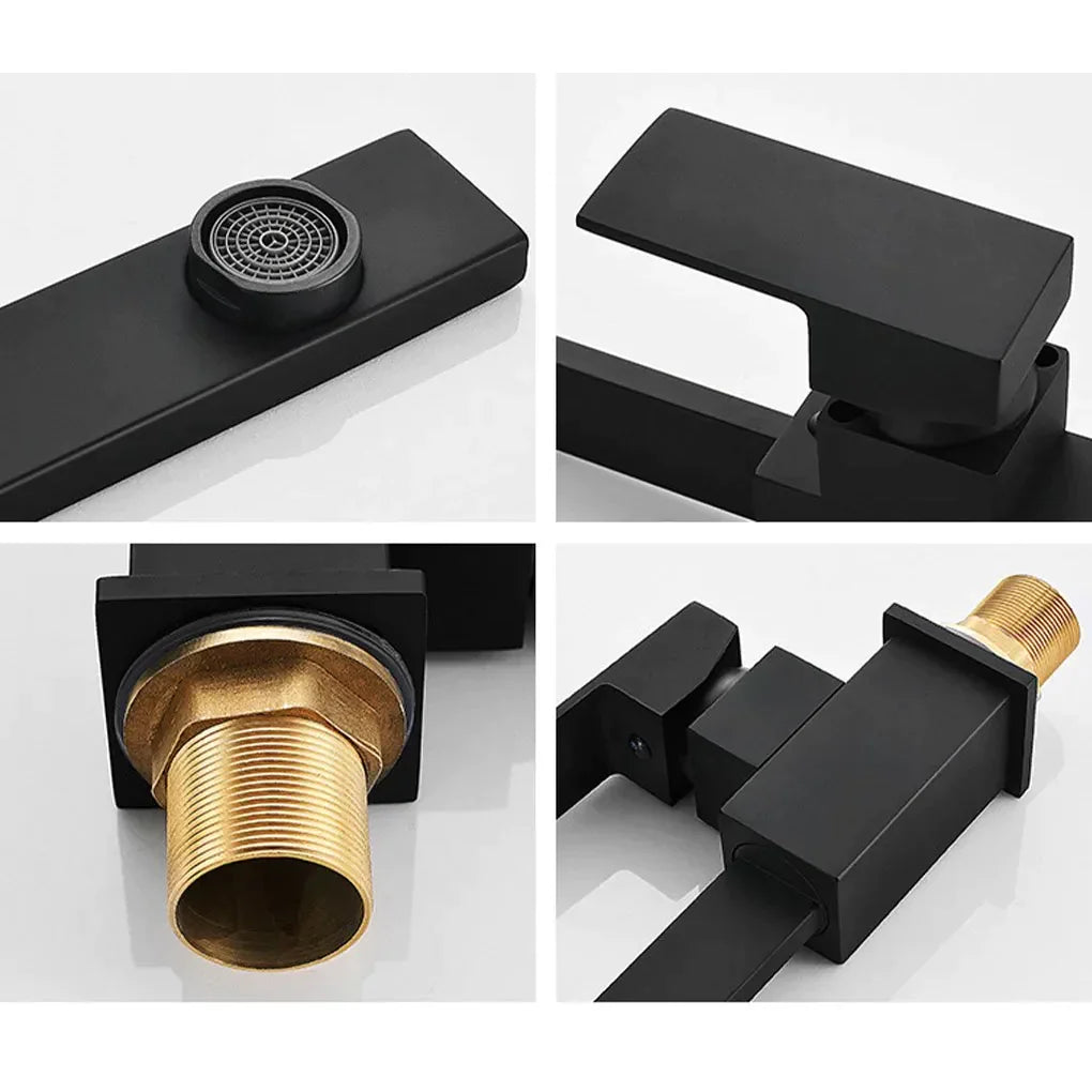 Robinet évier cuisine plat fin mitigeur rectangulaire - Noir - Laiton