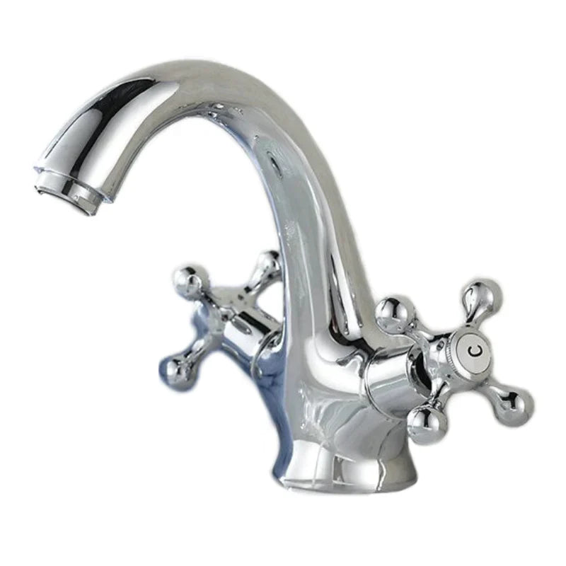 Robinet lavabo salle de bain rétro double poignées - Argenté - Laiton