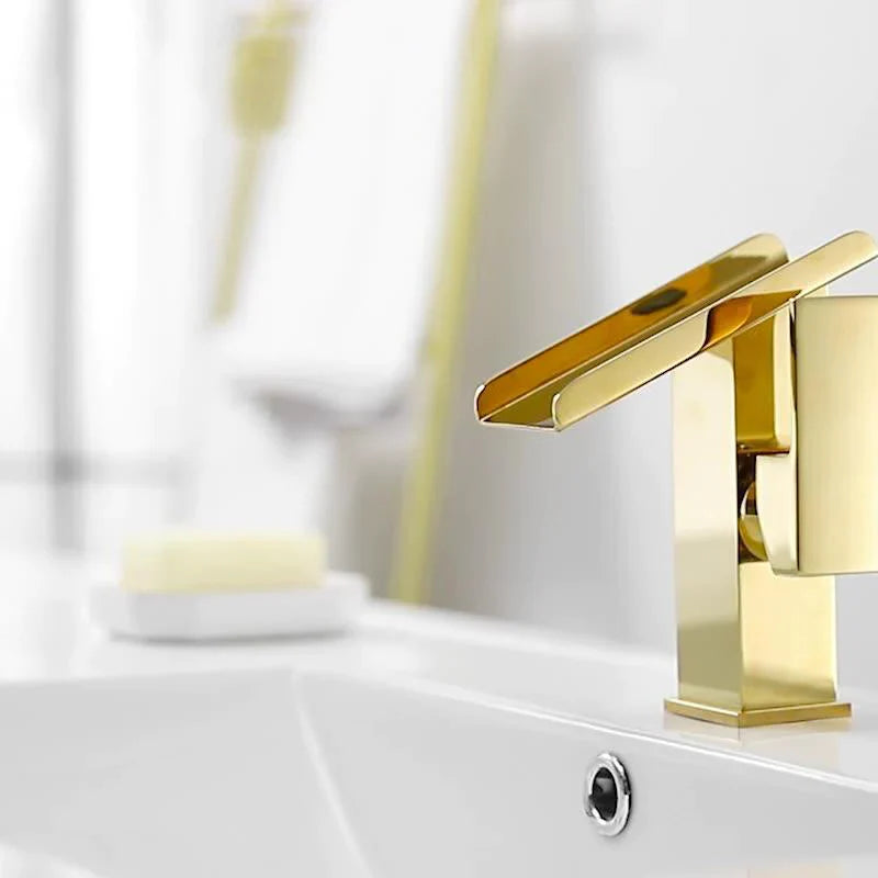 Robinet lavabo salle de bain design rectangulaire cascade - Doré - Laiton