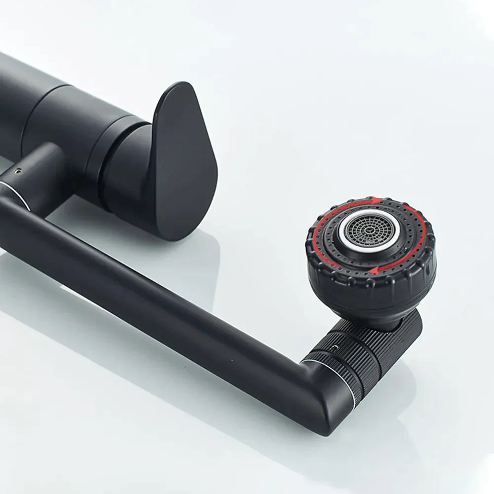 Robinet lavabo salle de bain pivotant rotatif multijet - Noir - Laiton