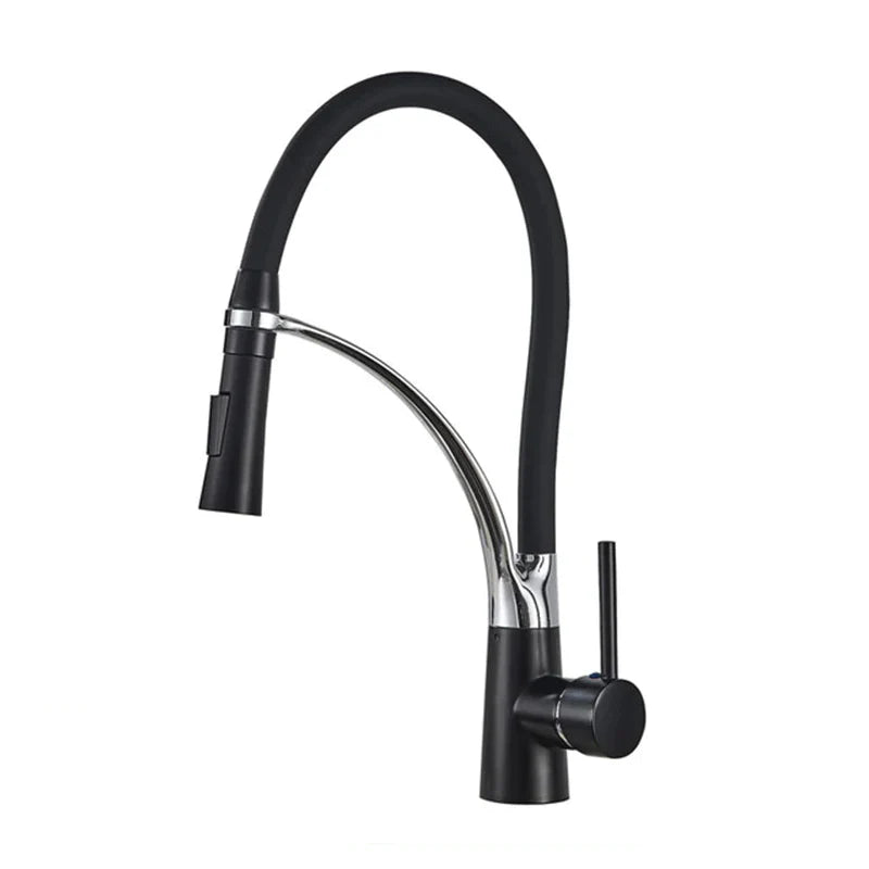 Robinet évier cuisine tuyau noir douchette mitigeur - Noir - Laiton