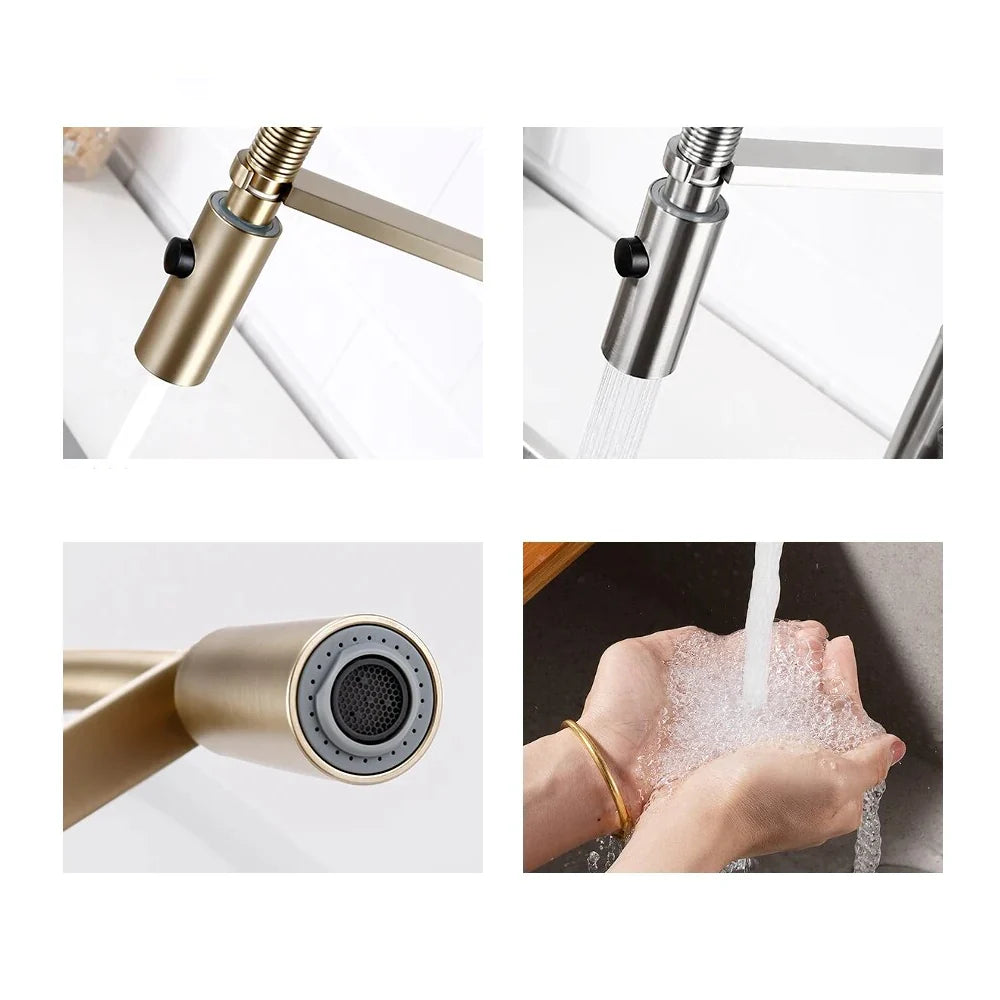 Robinet évier cuisine flexible douchette design - Doré - Laiton