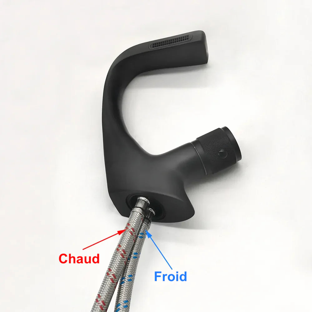 Robinet lavabo salle de bain incurvé mitigeur molette - Blanc - Laiton