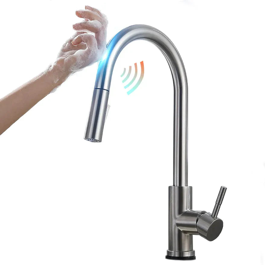 Robinet évier cuisine design mitigeur tactile pivotant - Argenté