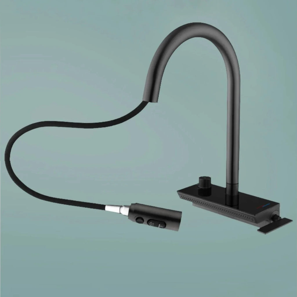 Robinet évier cuisine cascade flexible douchette affichage numérique - Noir