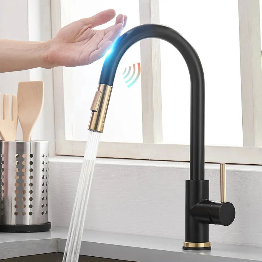 Robinet évier cuisine design mitigeur tactile pivotant - Noir