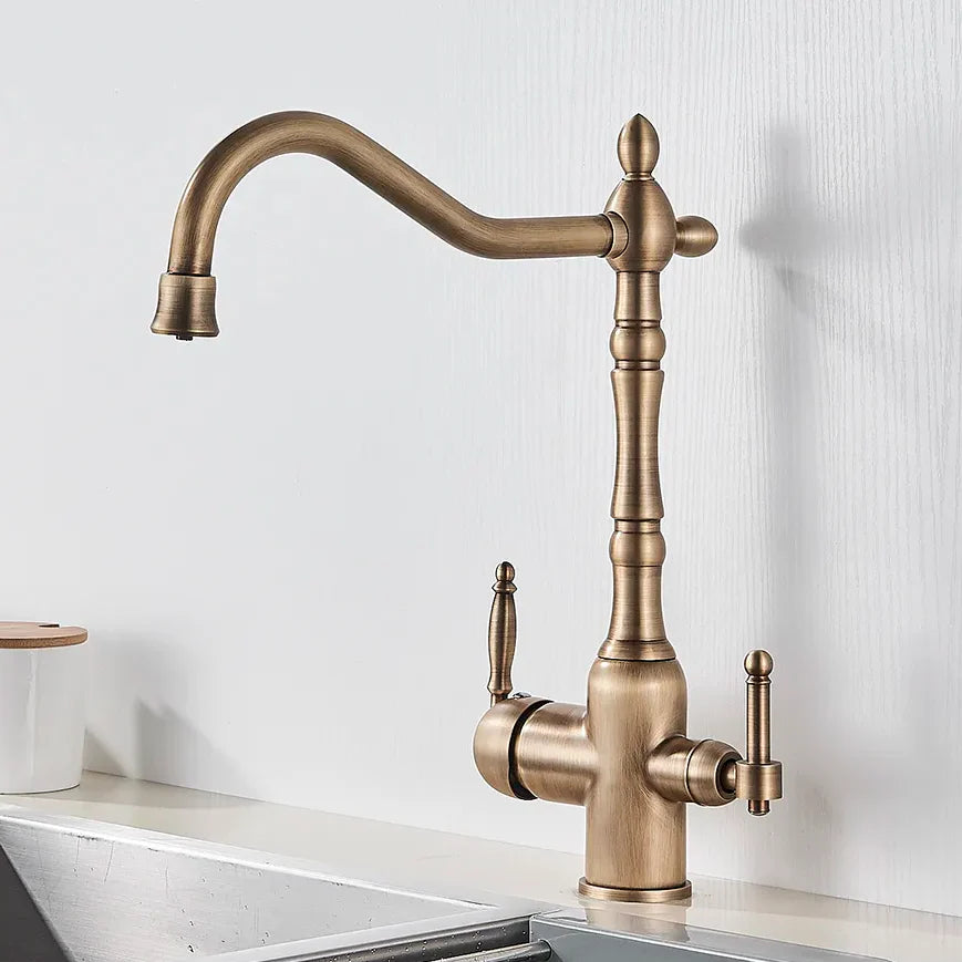 Robinet évier cuisine rétro mitigeur purificateur d'eau - Doré - Laiton