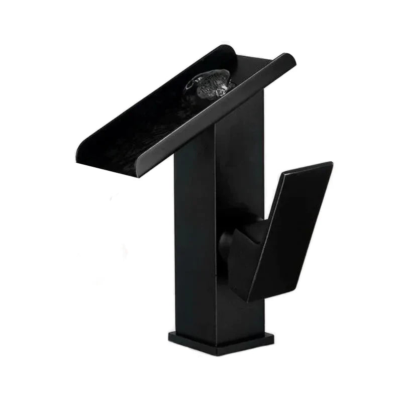 Robinet lavabo salle de bain design rectangulaire cascade - Noir - Laiton