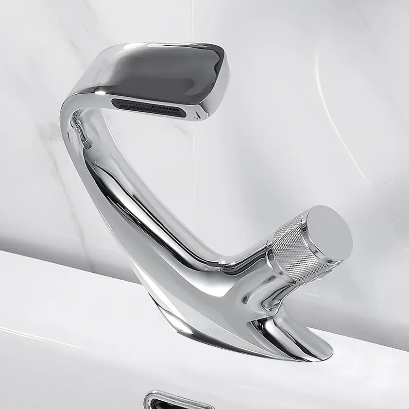 Robinet lavabo salle de bain incurvé mitigeur molette - Blanc - Laiton