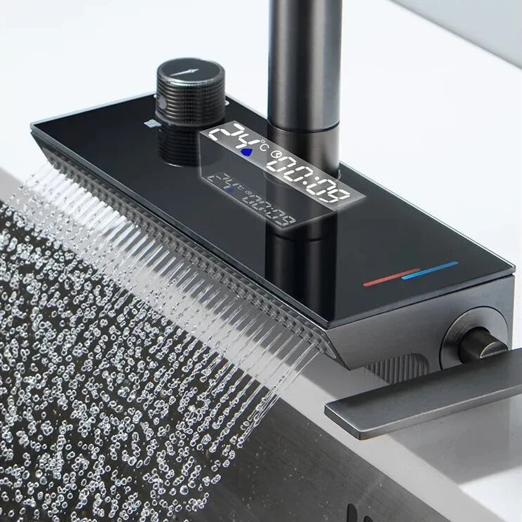 Robinet évier cuisine cascade flexible douchette affichage numérique - Noir