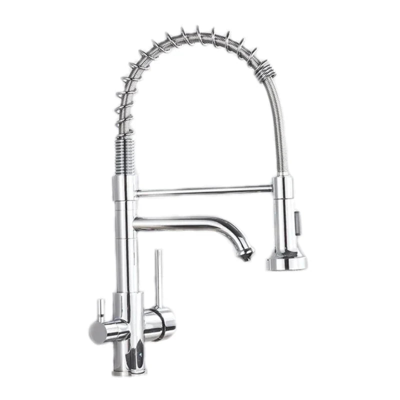 Robinet évier cuisine mitigeur douchette purificateur d'eau - Argenté - Laiton