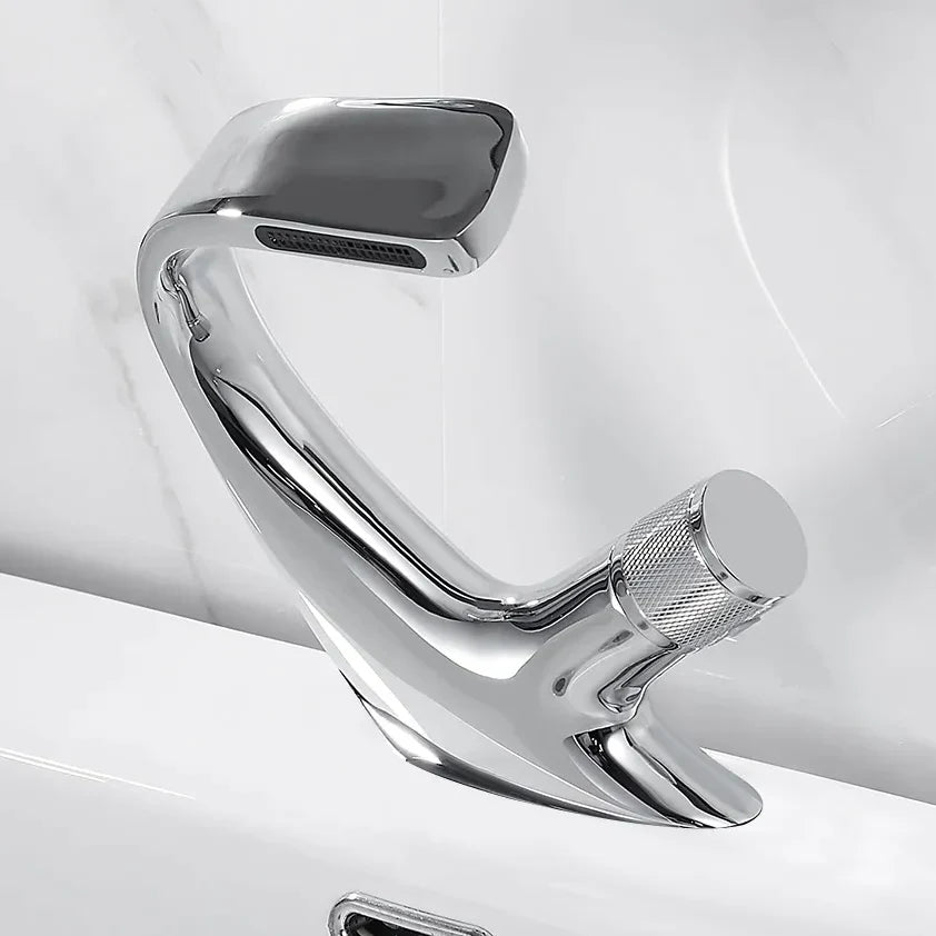 Robinet lavabo salle de bain incurvé mitigeur molette - Argenté - Laiton