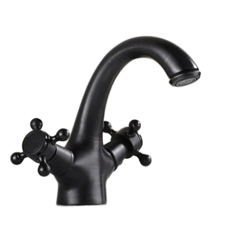 Robinet lavabo salle de bain rétro double poignées - Noir - Laiton