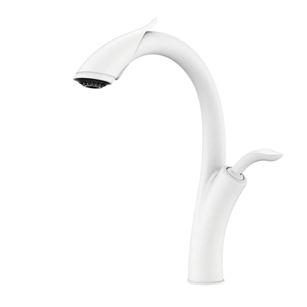 Robinet évier cuisine design flexible douchette - Blanc - Laiton