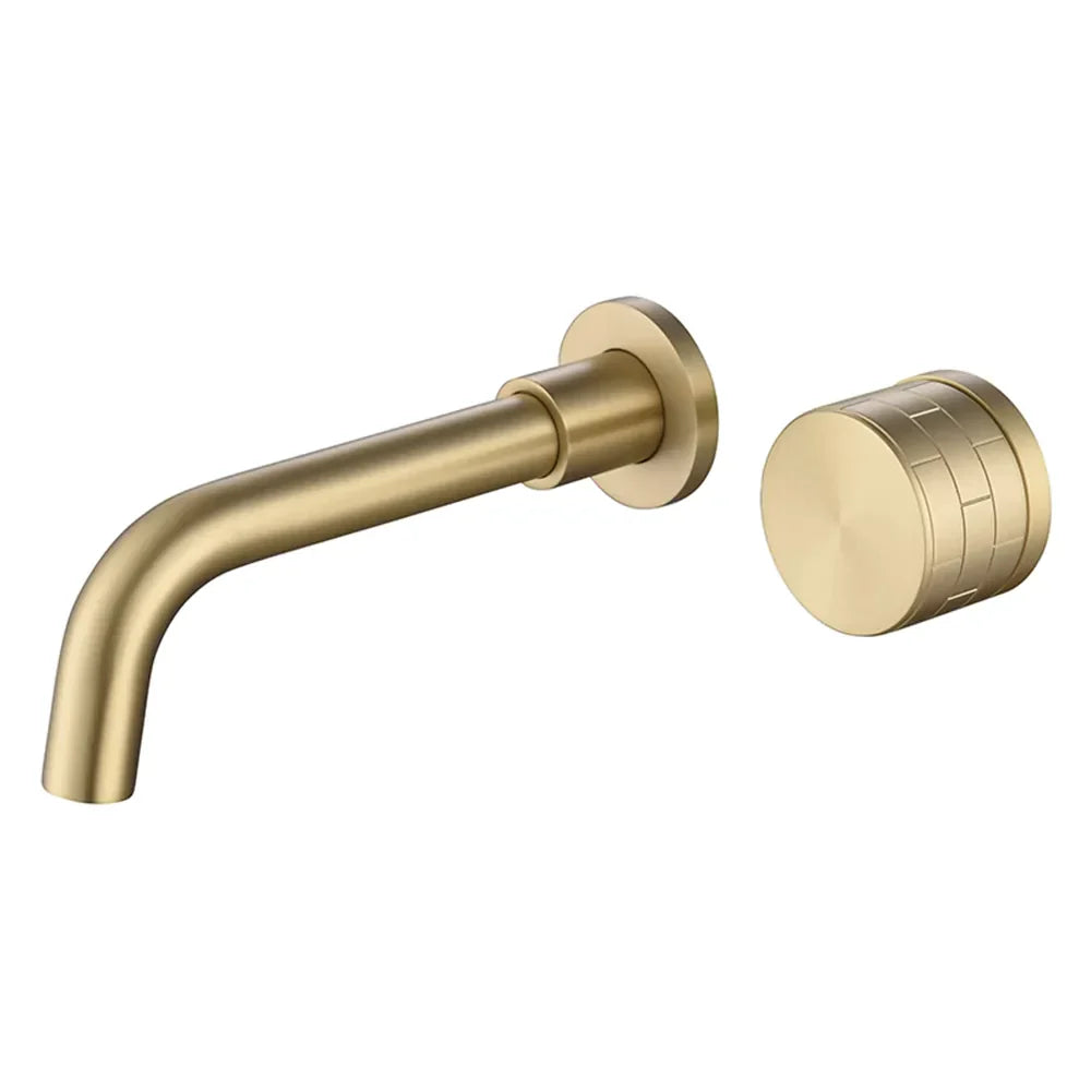 Robinet lavabo salle de bain mural encastrable mitigeur molette - Doré - Laiton