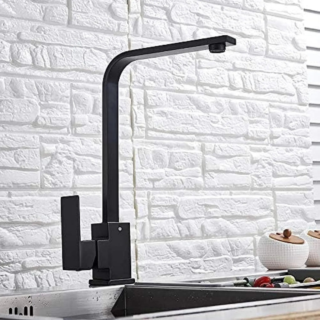 Robinet évier cuisine plat fin mitigeur rectangulaire - Noir - Laiton