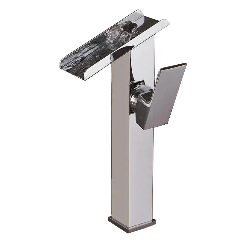 Robinet lavabo salle de bain design rectangulaire cascade - Argenté - Laiton