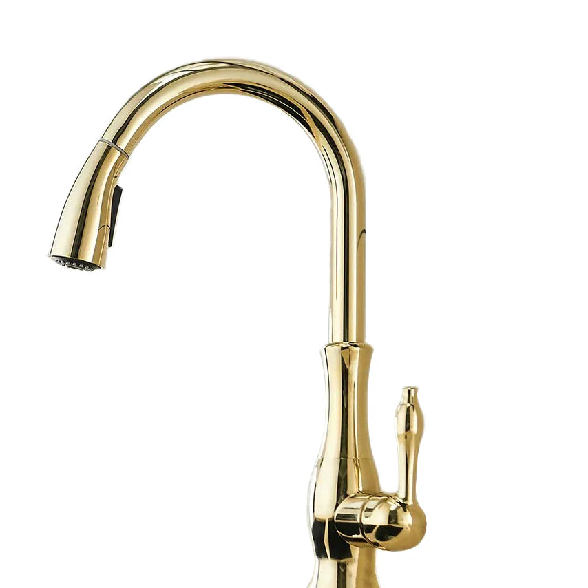 Robinet évier cuisine rétro arrondi flexible douchette - Doré - Laiton