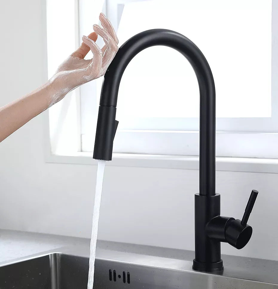 Robinet évier cuisine design mitigeur tactile pivotant - Noir