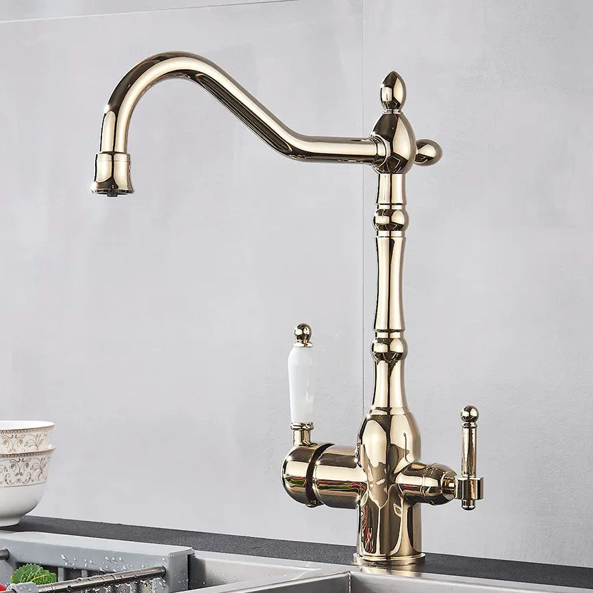 Robinet évier cuisine rétro mitigeur purificateur d'eau - Doré - Laiton
