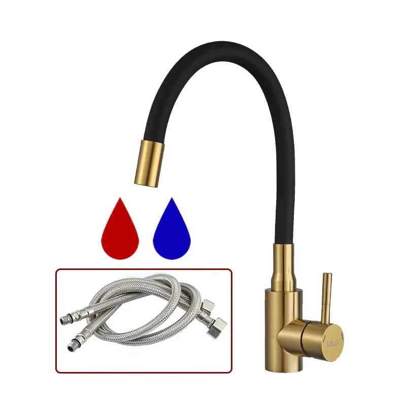 Robinet évier cuisine flexible coloré mitigeur - Doré