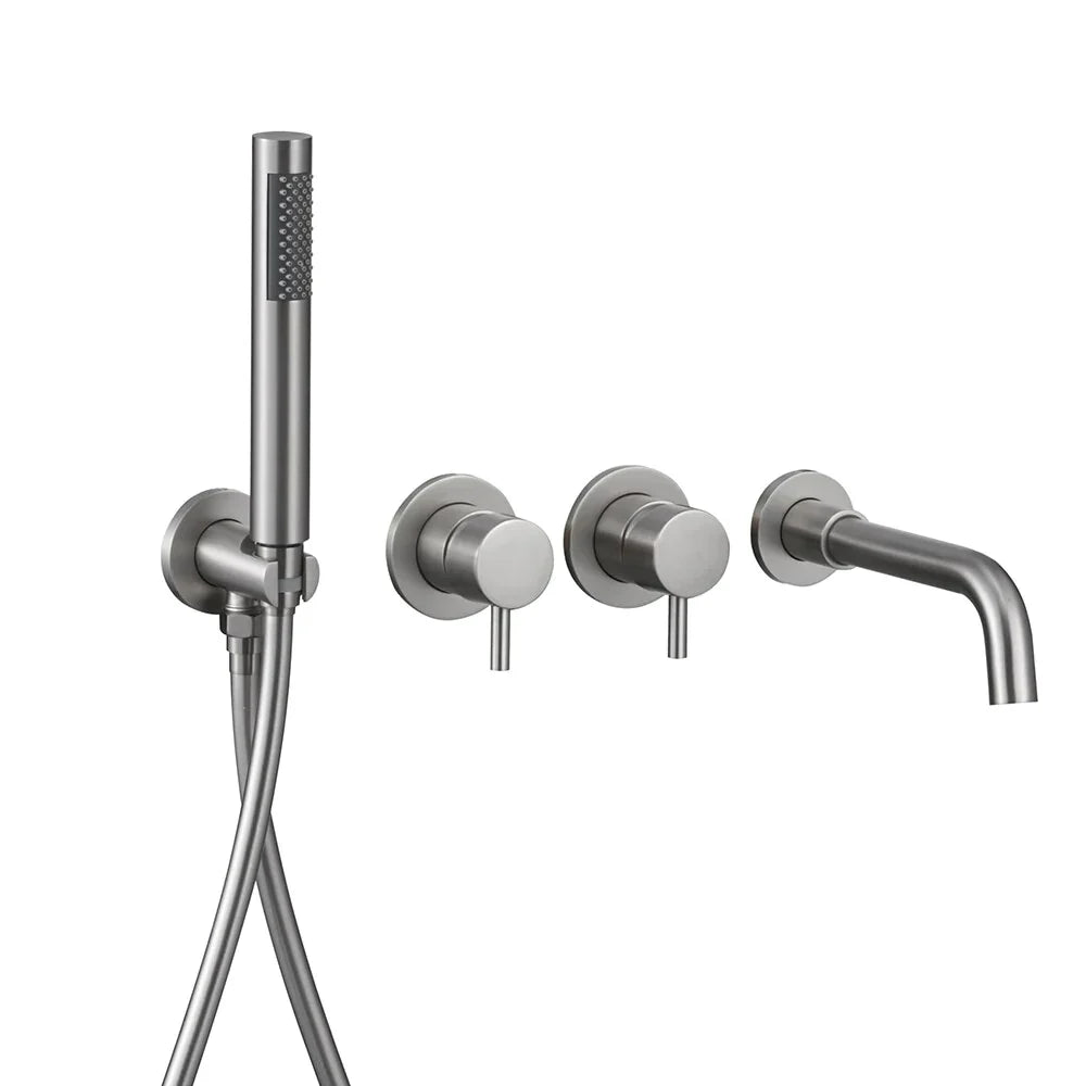 Robinet baignoire salle de bain mural encastrable douchette - Argenté - Laiton