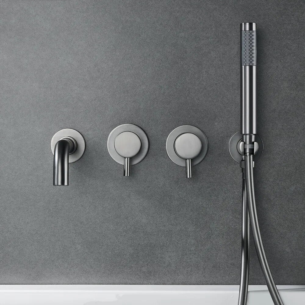 Robinet baignoire salle de bain mural encastrable douchette - Argenté - Laiton