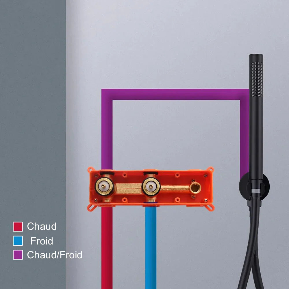 Robinet baignoire salle de bain mural encastrable douchette - Argenté - Laiton